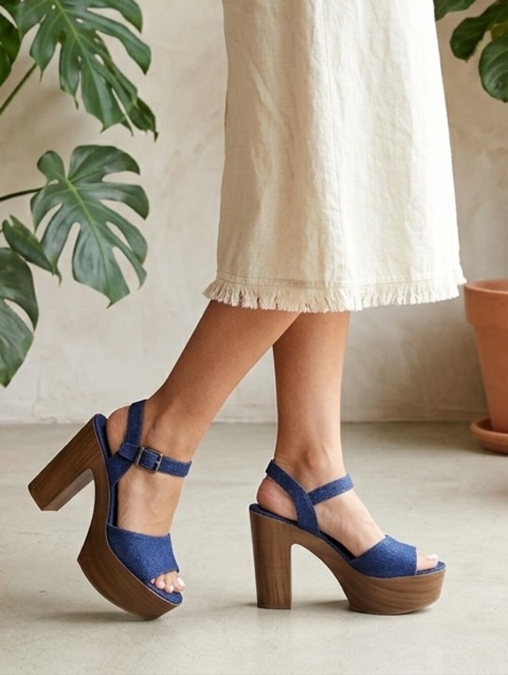 MIX No. 6 Carinda Denim Platform Sandals Indigo Blue Chunky Wood Heel 7.5M NEW - Picture 14 of 14